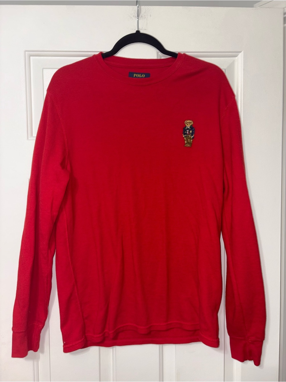 Polo by Ralph Lauren Red Long-Sleeve Knit Shirt with Bear Patch